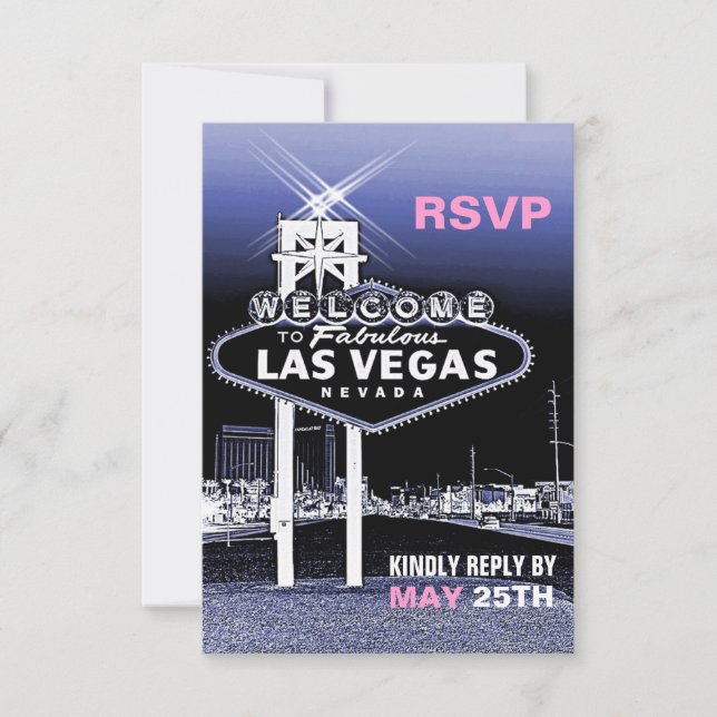 Vintag Blue Las Vegas Modern Wedding RSVP Karte (Vorderseite)