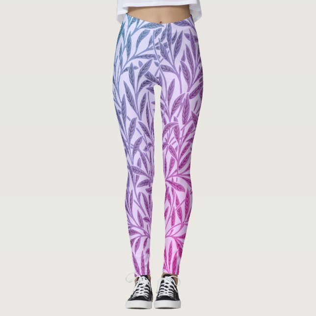 Vintag Blue Lila Willow Blätter Botanical Leggings (Vorderseite)