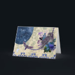 Vintag Blue Lila Zodiac Leo Geburtstag Karte<br><div class="desc">Vintage Collage mit Eule und Motte,  zusammen mit dem Leo zodiac Sternbild.</div>