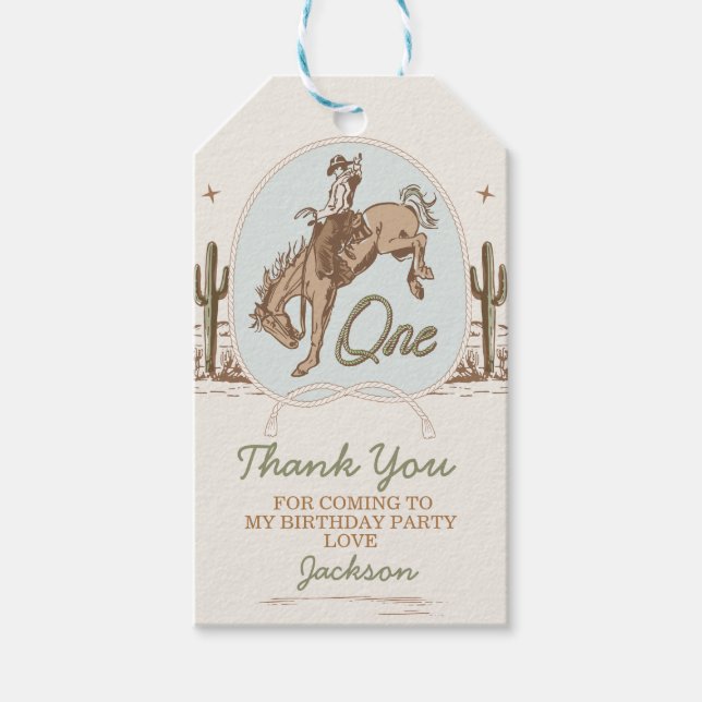 Vintag Blue Little Buckaroo Western 1. Geburtstag Geschenkanhänger (Vorderseite)