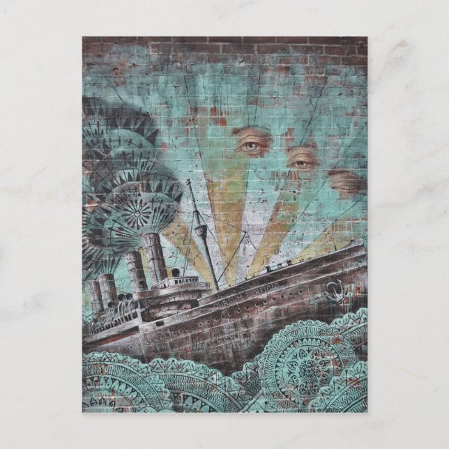 Vintag Blue Maritime Graffiti Postkarte (Vorderseite)