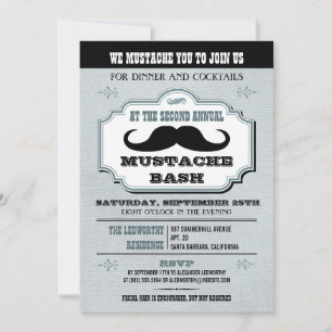 Vintag Blue Mustache Bash Einladung