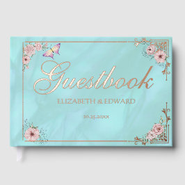 Vintag Blue Peony Wedding Foil Guestbook Gästebuch
