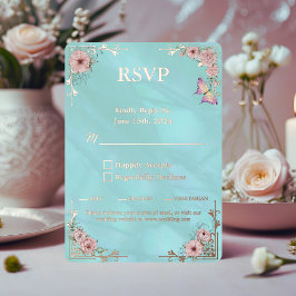 Vintag Blue Peony Wedding Foil UAWG Response Card Folieneinladung