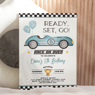 Vintag Blue Race Car Boy Geburtstagsparty Einladung