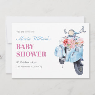 Vintag-Blue-Roller-Babydusche Einladung