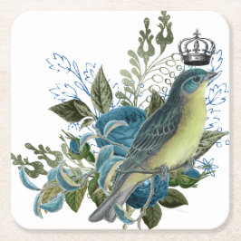 Vintag Blue Rose & Bird Rechteckiger Pappuntersetzer