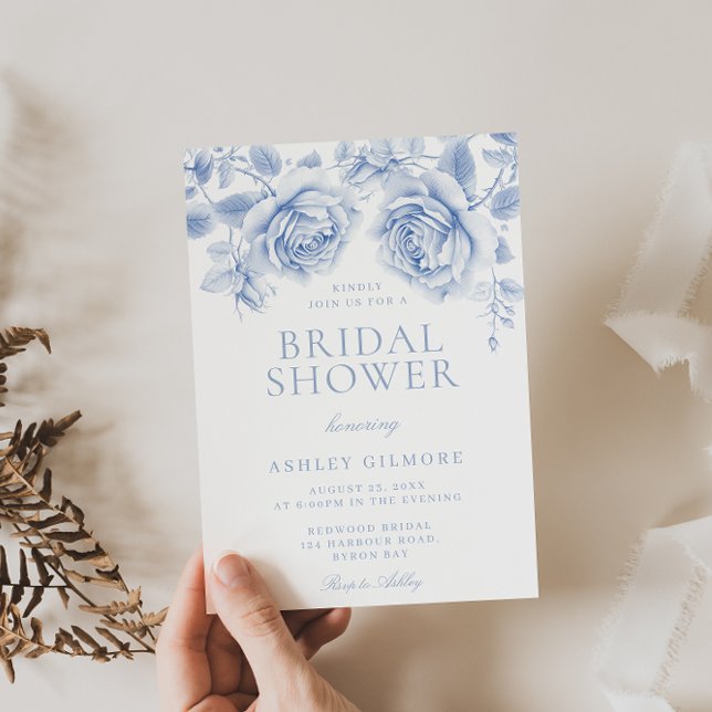 Vintag Blue Rose Elegantes Brautparty Einladung (Von Creator hochgeladen)