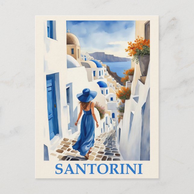 Vintag Blue Santorini Griechenland Griechen Postkarte (Vorderseite)