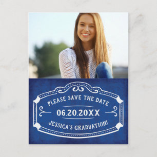 Vintag-Blue-Save the Date-Abschluss-Foto Postkarte