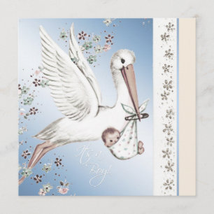 Vintag Blue Stork Baby Shower Einladungen