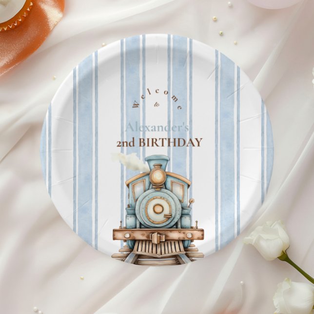 Vintag Blue Train 2. Geburtstag Pappteller (Von Creator hochgeladen)