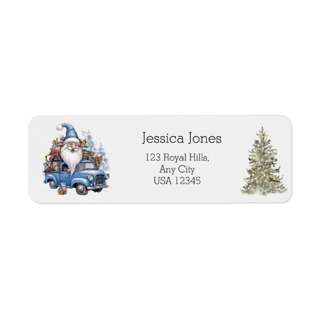Vintag Blue Truck Gnomes Holiday Custom Address (Vorne)