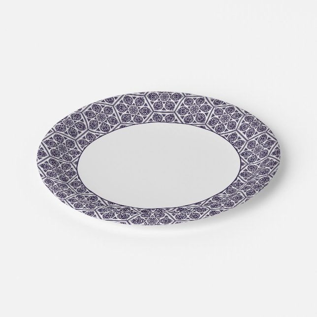 Vintag Blue Türkic Rosette Geometric Graphic Pappteller (Schrägansicht)