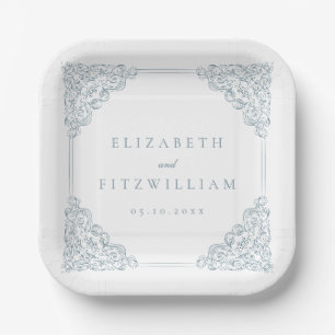 Vintag-Blue-Verziert-Frame-Hochzeit Pappteller