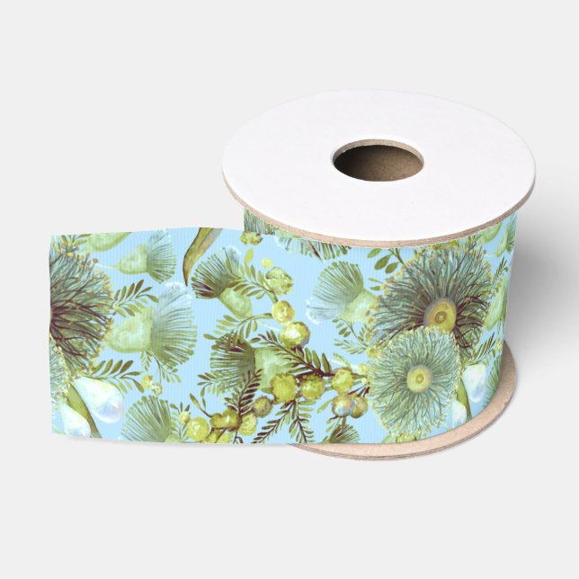 Vintag Blue Wattle und Eucalyptus Ripsband (Spule)