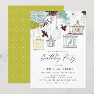 Vintag Blue Whimsical Birdcages Geburtstag Einladung