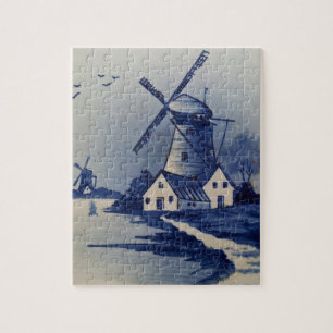 Vintag Blue White Delft Windmill