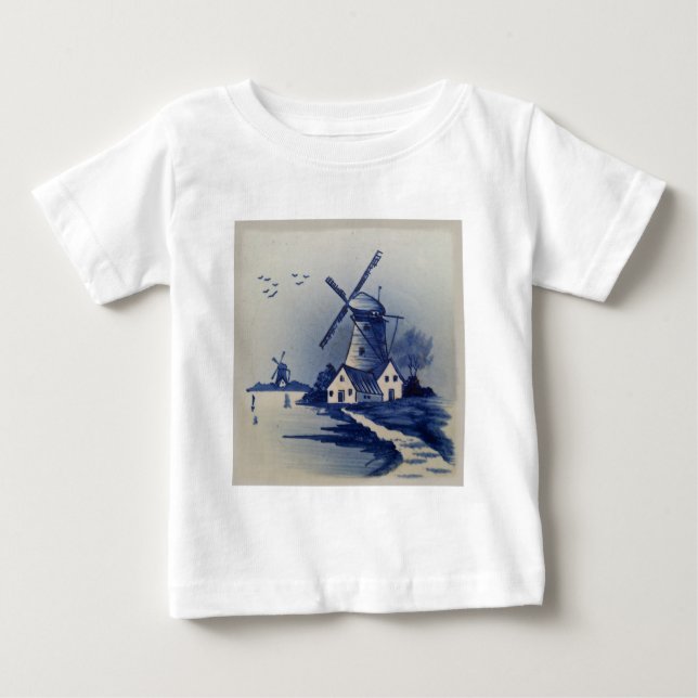Vintag Blue White Delft Windmill Baby T-shirt (Vorderseite)