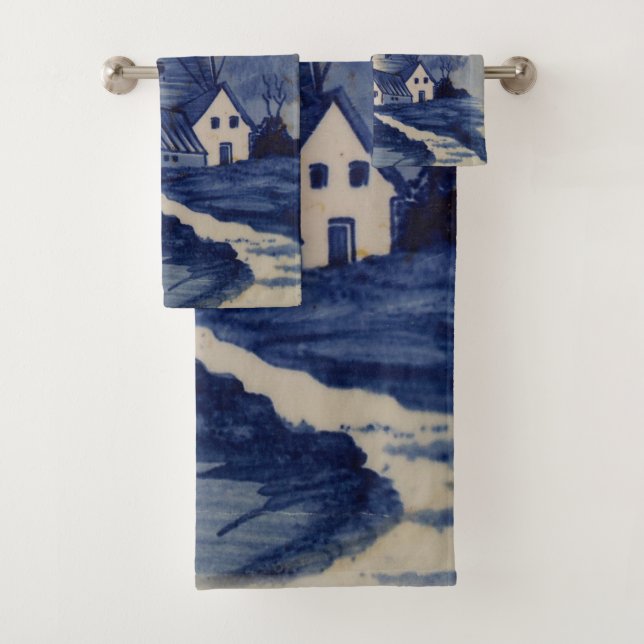 Vintag Blue White Delft Windmill Badhandtuch Set (Insitu)