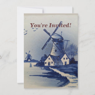 Vintag Blue White Delft Windmill Einladung