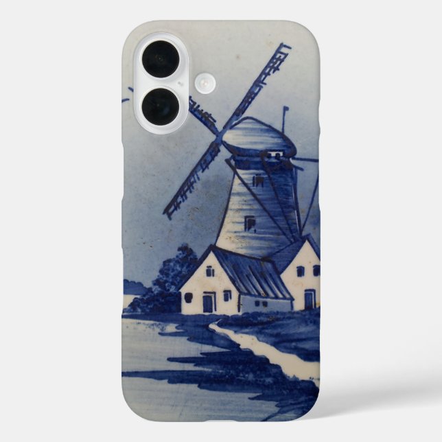 Vintag Blue White Delft Windmill iPhone 16 Hülle (Rückseite)