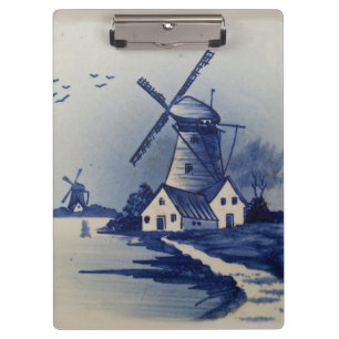 Vintag Blue White Delft Windmill Klemmbrett