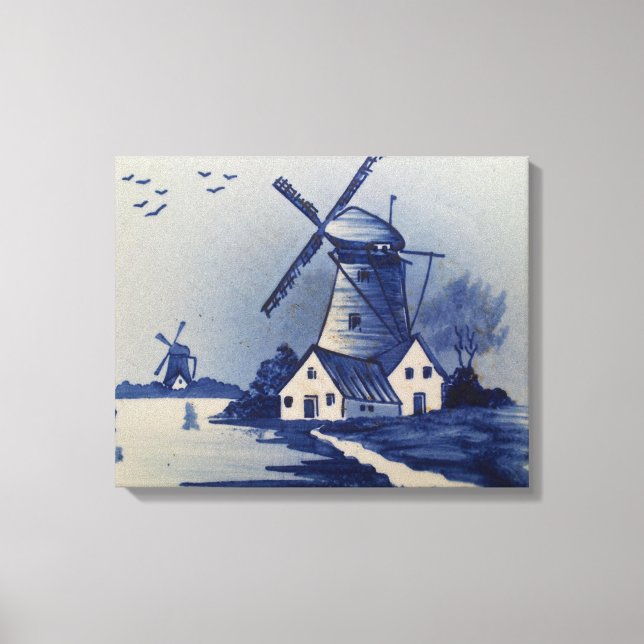 Vintag Blue White Delft Windmill Leinwanddruck (Vorderseite)