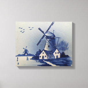 Vintag Blue White Delft Windmill Leinwanddruck