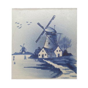 Vintag Blue White Delft Windmill Notizblock