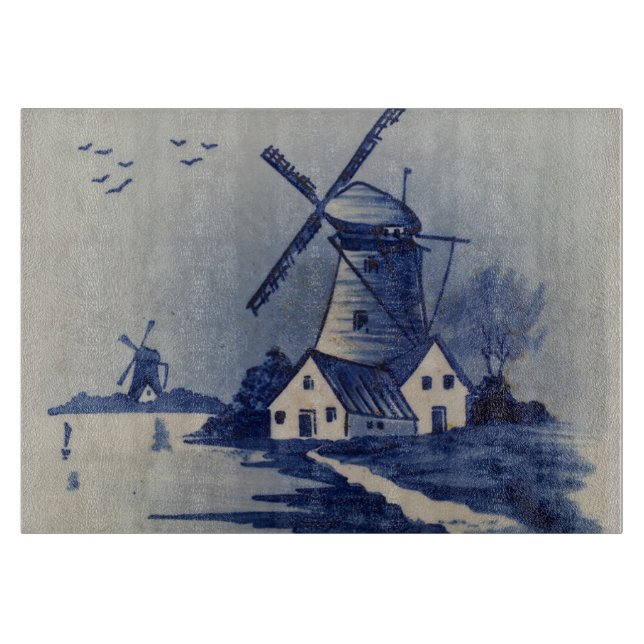 Vintag Blue White Delft Windmill Schneidebrett (Vorderseite)
