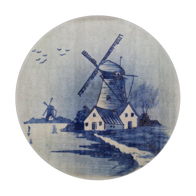 Vintag Blue White Delft Windmill Schneidebrett (Vorderseite)