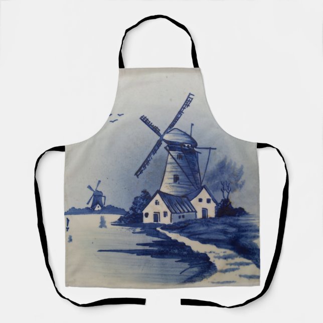Vintag Blue White Delft Windmill Schürze (Vorderseite)