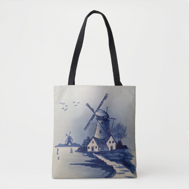 Vintag Blue White Delft Windmill Tasche (Vorderseite)