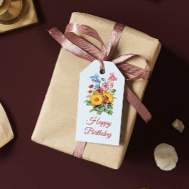 Vintag Blue Wildblume Bouquet Happy Birthday Geschenkanhänger