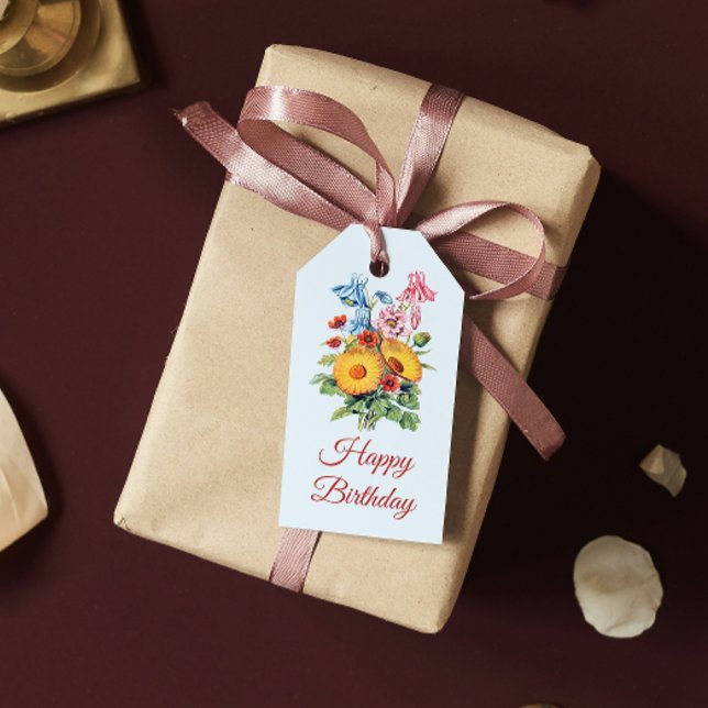 Vintag Blue Wildblume Bouquet Happy Birthday Geschenkanhänger (Von Creator hochgeladen)