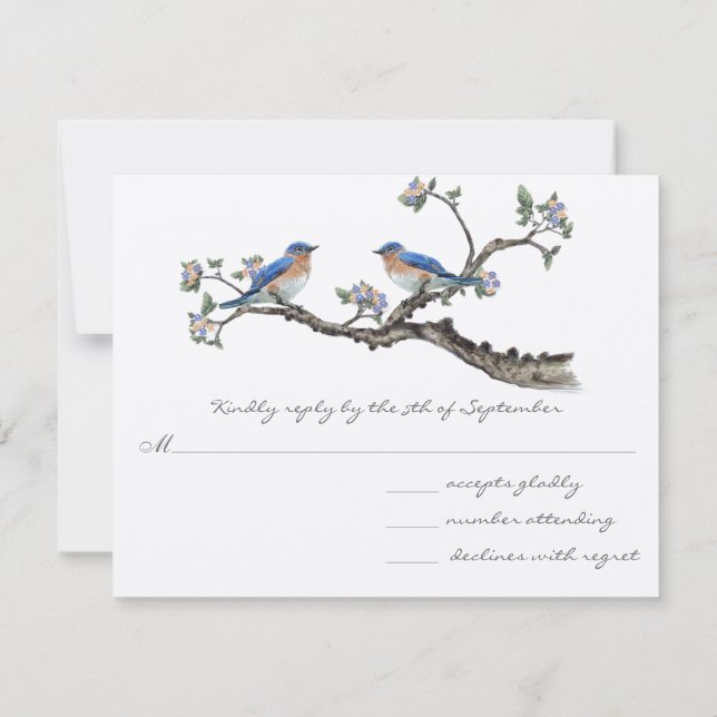Vintag Bluebirds Wedding RSVP Karte (Rückseite)
