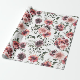 Vintag blühende Burgund-Blume Packpapier