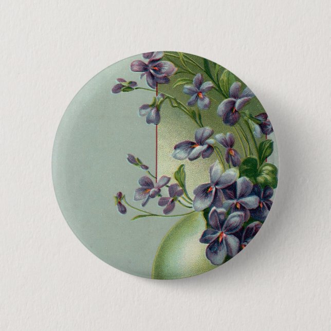 Vintag blühende violette Blumen in einem Ostereier Button (Vorderseite)