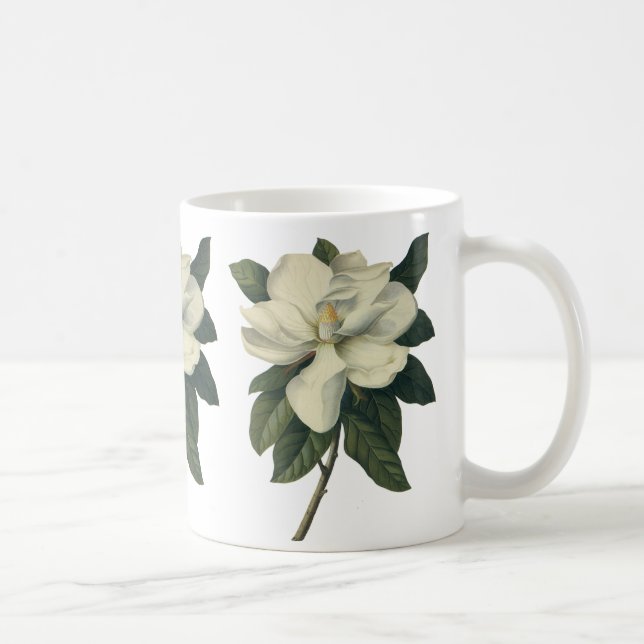 Vintag blühende weiße Magnolia-Blossom-Blume Kaffeetasse (Rechts)