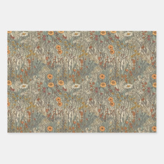Vintag, blumengeschmückt, sanfte Farben, Wildblume Geschenkpapier Set