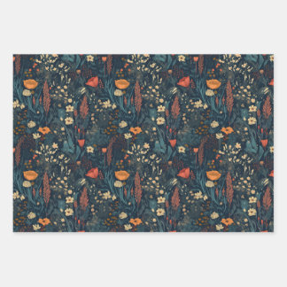 Vintag, blumenreich, bunt, Feld der Wildblumen Geschenkpapier Set
