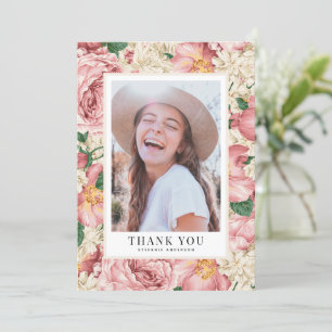 Vintag Blush and Ivory Blume Foto Abschluss Dankeskarte