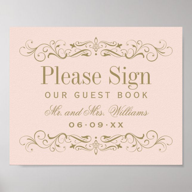 Vintag Blush Antique Blüh Wedding Guest Book Poster (Vorne)