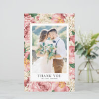 Vintag Blush Blume Hochzeit Foto Danke Karte