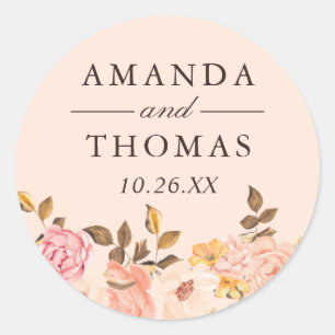 Vintag Blush Gold Floral Wedding Umschlag Aufklebe Runder Aufkleber