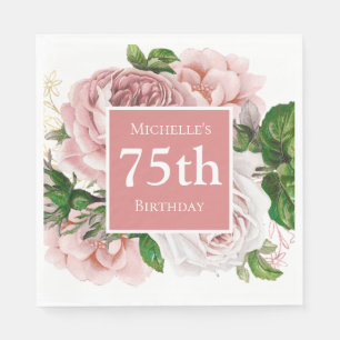 Vintag Blush Pink Blumengrün 75. Geburtstag Serviette