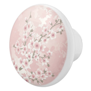 Vintag Blush PInk Cherry Blossom Keramikknauf