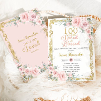 Vintag Blush Pink Floral 100. Geburtstag Liebe Einladung