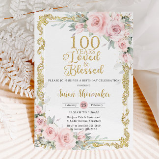 Vintag Blush Pink Floral 100. Geburtstag Liebe Einladung